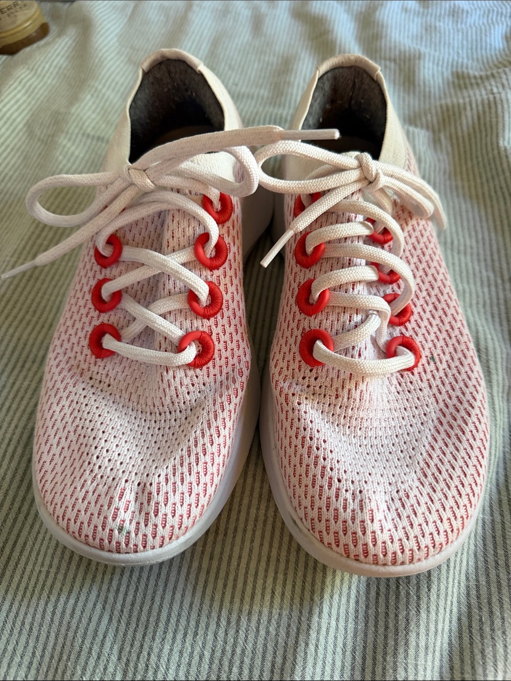 allbirds Light Pink Mesh Sneakers with Red Eyelets